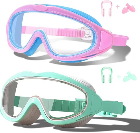 2 Pack Kids Swim Goggles for 3-15 - HD Children's Large Frame Anti-Fog Pool Swimming Goggles for Boys Girls Toddler in Saudi Arabia