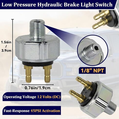مفتاح ضوء الفرامل الهيدروليكي المنخفض الضغط ، تنشيط 45psi ، 1/8 "منفذ عالمي NPT ، مناسب لسيارات فورد آند موبار - يعمل على تشغيل مصابيح الفرامل في 45psi ， أنظمة الفرامل العالمية - قطع استبدال مثالية in Saudi Arabia