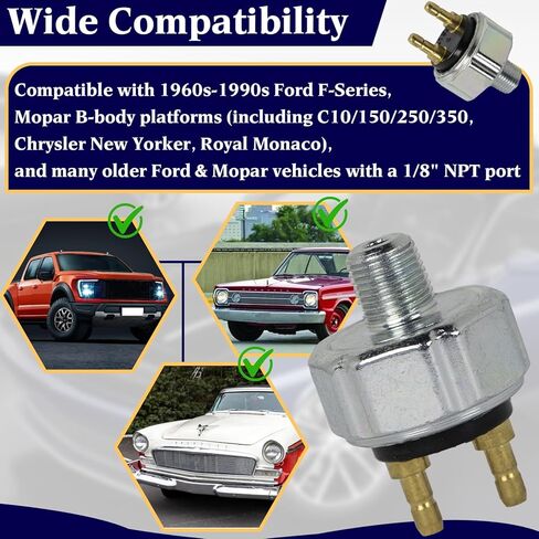مفتاح ضوء الفرامل الهيدروليكي المنخفض الضغط ، تنشيط 45psi ، 1/8 "منفذ عالمي NPT ، مناسب لسيارات فورد آند موبار - يعمل على تشغيل مصابيح الفرامل في 45psi ， أنظمة الفرامل العالمية - قطع استبدال مثالية in Saudi Arabia