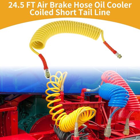 30 Circle Air Brake Hose Oil Cooler Coiled Short Tail Line Brake Coil Cable for Trucks Tractors Assembly with M22x1.5 NPT Fitting Green 24.5 Feet in Saudi Arabia