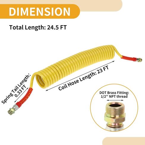 30 Circle Air Brake Hose Oil Cooler Coiled Short Tail Line Brake Coil Cable for Trucks Tractors Assembly with M22x1.5 NPT Fitting Green 24.5 Feet in Saudi Arabia
