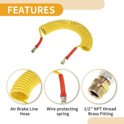 30 Circle Air Brake Hose Oil Cooler Coiled Short Tail Line Brake Coil Cable for Trucks Tractors Assembly with M22x1.5 NPT Fitting Green 24.5 Feet in Saudi Arabia