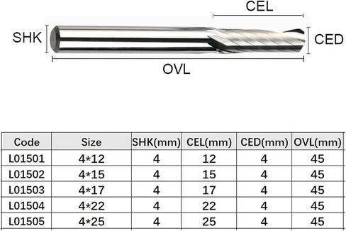 Vsharp 4mm Shank 1 Cutter Flute Milling Cutter لتلميع ألومنيوم Tungsten Steel Cnc Cutter End Mill Mill for Aluminium (4x25x45) in Kuwait