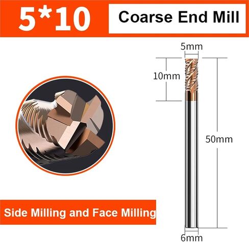 Vsharp Roughing End Mill 4-12mm 4 Flute CNC Router Bit Spiral Milling Bit TiCN Coating HRC 55 Solid Carbide Milling Cutter(5.0x6Dx50L) in Saudi Arabia