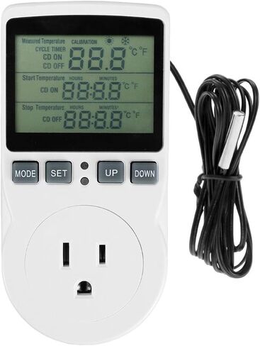 Qwork Digital Thermostat Outlet Plug Termt Termtt Socket - 120 فولت ، 15A كحد أقصى ، التحكم في تبريد التدفئة ، لا ضوء خلفي in Saudi Arabia