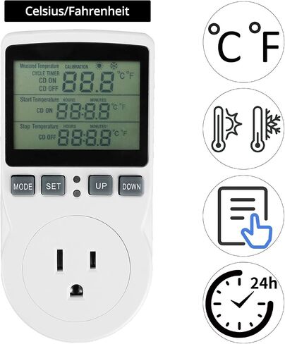 Qwork Digital Thermostat Outlet Plug Termt Termtt Socket - 120 فولت ، 15A كحد أقصى ، التحكم في تبريد التدفئة ، لا ضوء خلفي in Saudi Arabia
