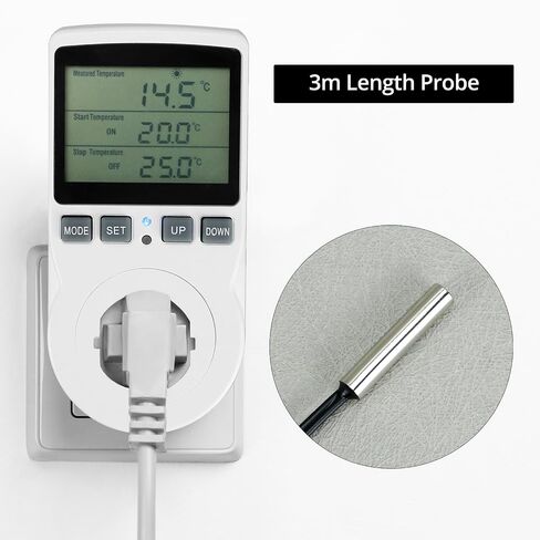 Qwork Digital Thermostat Outlet Plug Termt Termtt Socket - 120 فولت ، 15A كحد أقصى ، التحكم في تبريد التدفئة ، لا ضوء خلفي in Saudi Arabia