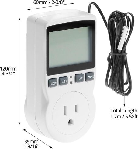 Qwork Digital Thermostat Outlet Plug Termt Termtt Socket - 120 فولت ، 15A كحد أقصى ، التحكم في تبريد التدفئة ، لا ضوء خلفي in Saudi Arabia