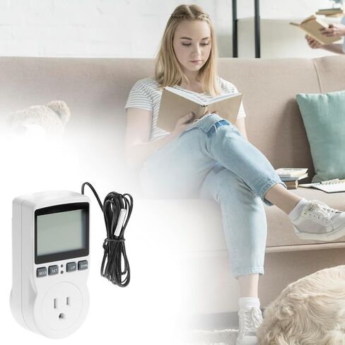 Qwork Digital Thermostat Outlet Plug Termt Termtt Socket - 120 فولت ، 15A كحد أقصى ، التحكم في تبريد التدفئة ، لا ضوء خلفي in Saudi Arabia