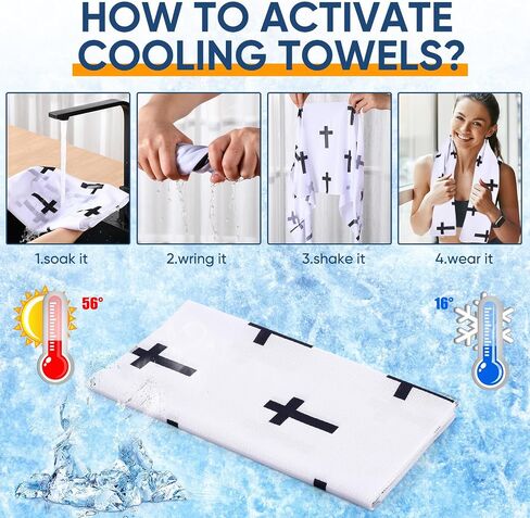 Peryiter 6 Count Christian Cross Cooling Towel 40" x 12" Breathable Chilly Sweat Rag for Neck and Face Religious Microfiber Fast Drying Ice Towel for Baseball Softball Soccer Football Sport (White) in Saudi Arabia