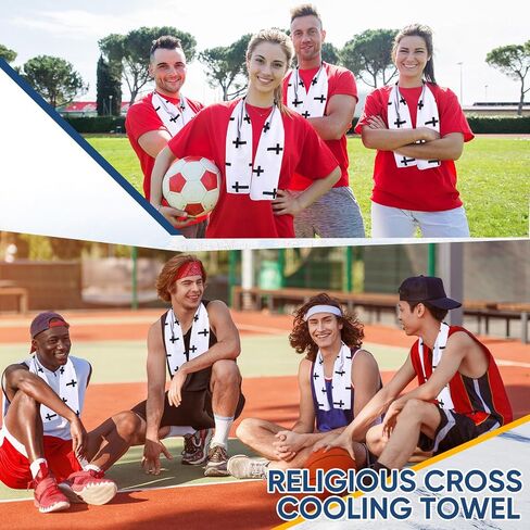 Peryiter 6 Count Christian Cross Cooling Towel 40" x 12" Breathable Chilly Sweat Rag for Neck and Face Religious Microfiber Fast Drying Ice Towel for Baseball Softball Soccer Football Sport (White) in Saudi Arabia