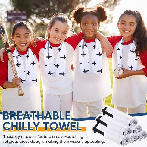 Peryiter 6 Count Christian Cross Cooling Towel 40" x 12" Breathable Chilly Sweat Rag for Neck and Face Religious Microfiber Fast Drying Ice Towel for Baseball Softball Soccer Football Sport (White) in Saudi Arabia