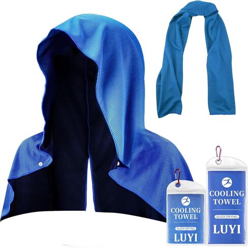 2 Pack Cooling Hoodie Towels Set, Cooling Towels for Neck and Face, Microfiber Soft Breathable Cooling Towel Bulk for Hot Weather, Gym, Sports, Yoga, Workout, Running, Golf, Camping, Hiking（Blue） in Saudi Arabia
