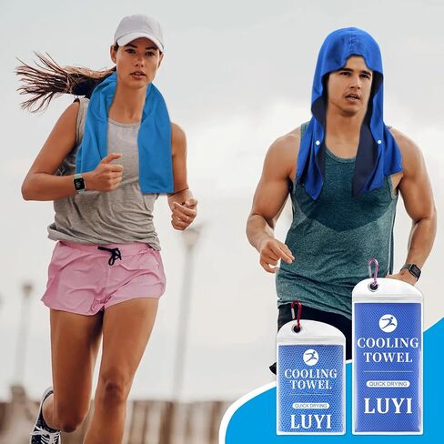 2 Pack Cooling Hoodie Towels Set, Cooling Towels for Neck and Face, Microfiber Soft Breathable Cooling Towel Bulk for Hot Weather, Gym, Sports, Yoga, Workout, Running, Golf, Camping, Hiking（Blue） in Saudi Arabia