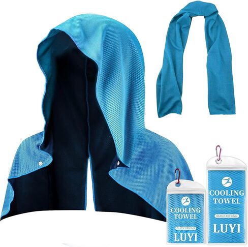 2 Pack Cooling Hoodie Towels Set, Cooling Towels for Neck and Face, Microfiber Soft Breathable Cooling Towel Bulk for Hot Weather, Gym, Sports, Yoga, Workout, Running, Golf, Camping, Hiking（Blue） in Saudi Arabia