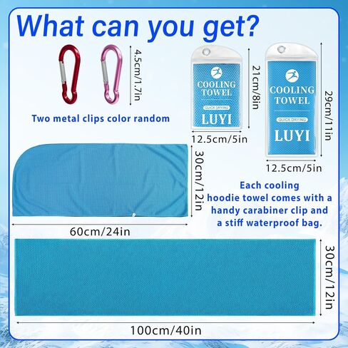 2 Pack Cooling Hoodie Towels Set, Cooling Towels for Neck and Face, Microfiber Soft Breathable Cooling Towel Bulk for Hot Weather, Gym, Sports, Yoga, Workout, Running, Golf, Camping, Hiking（Blue） in Saudi Arabia