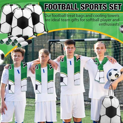12 Pcs Sport Party Favors with 40 x 12 Inch Soccer Cooling Towels and 13 Inch Soccer Ball Drawstring Backpack Microfiber Ice Towels String Bag for Athletes Gym Camp Team Gifts in Saudi Arabia