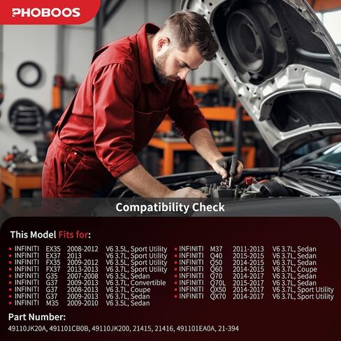 مضخة التوجيه Phoboos Power متوافقة مع طرز Infiniti 2008-2017 V6 3.5L/3.7L ، مع منفذ ونبرة ، توجيه سلس ، ضوضاء منخفضة ، متانة عالية ، المرجع. 21-394 in Kuwait