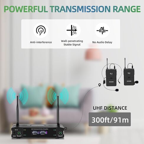 نظام ميكروفون لافالييه اللاسلكي اللاسلكي مع سماعات الرأس والضربات الطية ، والميكروفون اللاسلكي المزدوج ومجموعة مستقبلات ، ومجموعة 300 قدم للغناء ، والكنيسة ، والكاريوكي ، والوعظ ، والزفاف in Kuwait