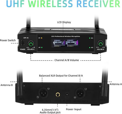 نظام ميكروفون لافالييه اللاسلكي اللاسلكي مع سماعات الرأس والضربات الطية ، والميكروفون اللاسلكي المزدوج ومجموعة مستقبلات ، ومجموعة 300 قدم للغناء ، والكنيسة ، والكاريوكي ، والوعظ ، والزفاف in Kuwait