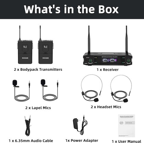 نظام ميكروفون لافالييه اللاسلكي اللاسلكي مع سماعات الرأس والضربات الطية ، والميكروفون اللاسلكي المزدوج ومجموعة مستقبلات ، ومجموعة 300 قدم للغناء ، والكنيسة ، والكاريوكي ، والوعظ ، والزفاف in Kuwait