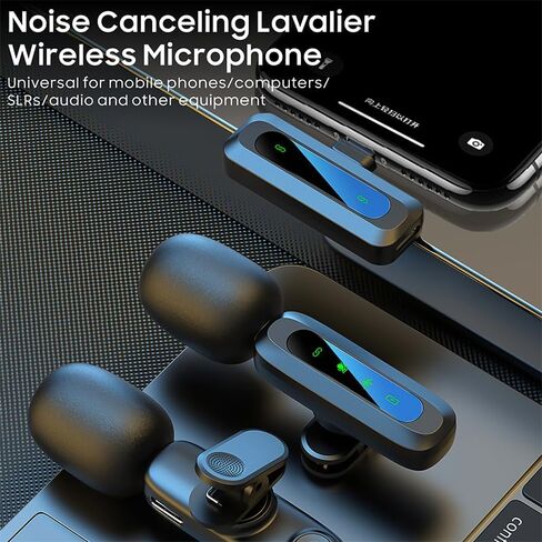 2-Pack Wireless Mini Lavalier Microphone for iPhone 15 & 16, Android, iPad, PC – Bluetooth Mics for Video Recording, TikTok, YouTube, Vlog – Noise Reduction, 65ft Range, 8H Battery Life in Saudi Arabia
