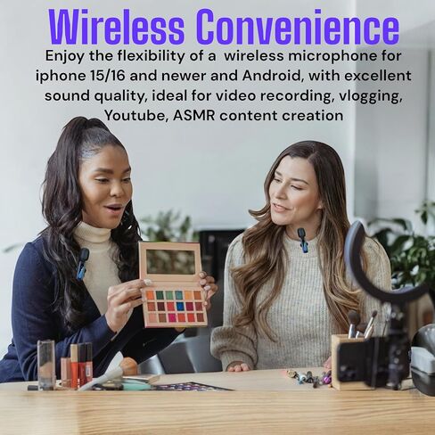 2-Pack Wireless Mini Lavalier Microphone for iPhone 15 & 16, Android, iPad, PC – Bluetooth Mics for Video Recording, TikTok, YouTube, Vlog – Noise Reduction, 65ft Range, 8H Battery Life in Saudi Arabia