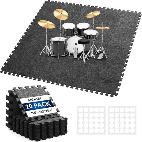 20 Pcs Sound Absorbing Interlocking Floor Mats Pads, 11" x 11" x 0.4"sound absorbing rug, Non-Slip Anti Vibration Sound Proof Puzzle Felt Padding, High Density Piano Carpet Drum Rug for Music Studio in Saudi Arabia