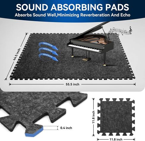 20 Pcs Sound Absorbing Interlocking Floor Mats Pads, 11" x 11" x 0.4"sound absorbing rug, Non-Slip Anti Vibration Sound Proof Puzzle Felt Padding, High Density Piano Carpet Drum Rug for Music Studio in Saudi Arabia