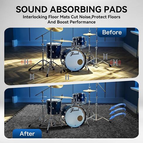 20 Pcs Sound Absorbing Interlocking Floor Mats Pads, 11" x 11" x 0.4"sound absorbing rug, Non-Slip Anti Vibration Sound Proof Puzzle Felt Padding, High Density Piano Carpet Drum Rug for Music Studio in Saudi Arabia