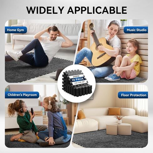 20 Pcs Sound Absorbing Interlocking Floor Mats Pads, 11" x 11" x 0.4"sound absorbing rug, Non-Slip Anti Vibration Sound Proof Puzzle Felt Padding, High Density Piano Carpet Drum Rug for Music Studio in Saudi Arabia