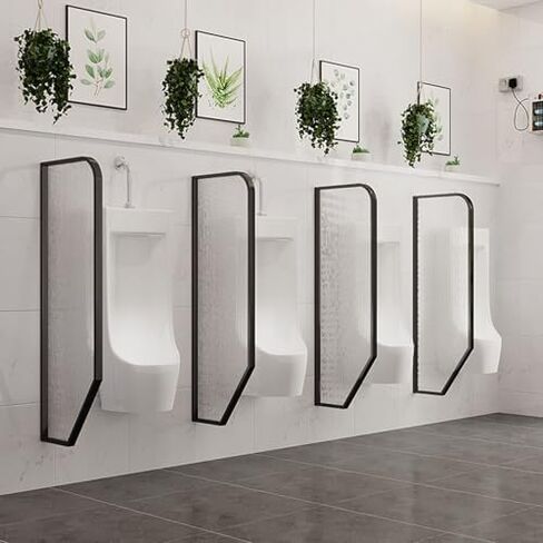 Black Urinal Privacy Screen Partition - 40x120cm Tempered Glass Panels with Stainless Steel Frame, Wall-Mounted Bathroom Divider Set (3 Pieces) for Enhanced Privacy in Kuwait