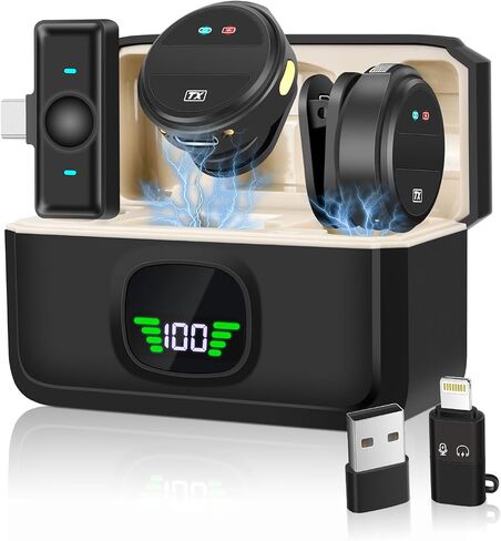 Wireless Lavalier Microphone, Mini Microphone for iPhone/Android, Plug and Play, Noise Cancellation, 40H Battery for Video Recording, Streaming, Podcast, YouTube in Saudi Arabia