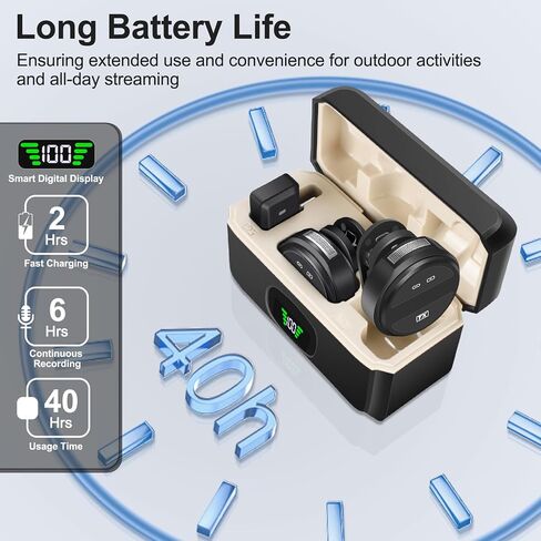 Wireless Lavalier Microphone, Mini Microphone for iPhone/Android, Plug and Play, Noise Cancellation, 40H Battery for Video Recording, Streaming, Podcast, YouTube in Saudi Arabia