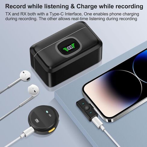 Wireless Lavalier Microphone, Mini Microphone for iPhone/Android, Plug and Play, Noise Cancellation, 40H Battery for Video Recording, Streaming, Podcast, YouTube in Saudi Arabia