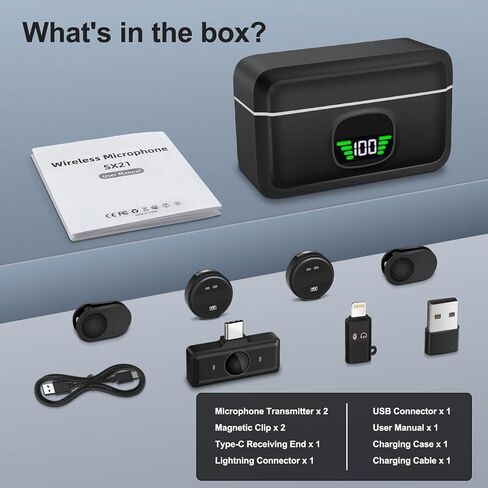 Wireless Lavalier Microphone, Mini Microphone for iPhone/Android, Plug and Play, Noise Cancellation, 40H Battery for Video Recording, Streaming, Podcast, YouTube in Saudi Arabia