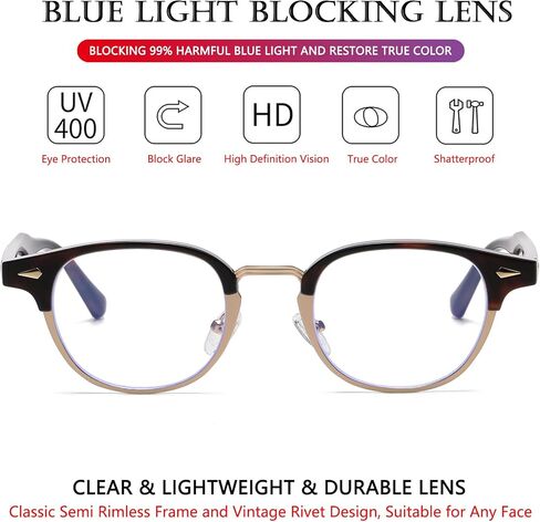 AIEYEZO Men's and Women's Glasses Fashion Classic Semi-Rimless Frame Nerd Glasses Trendy Retro Blue Light Glasses (Black/Gold) in Saudi Arabia