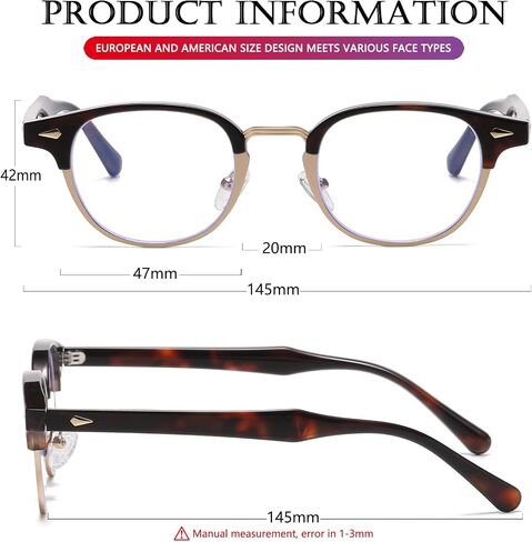 AIEYEZO Men's and Women's Glasses Fashion Classic Semi-Rimless Frame Nerd Glasses Trendy Retro Blue Light Glasses (Black/Gold) in Saudi Arabia