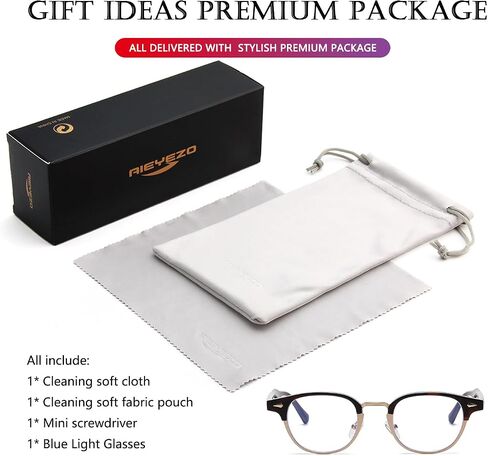 AIEYEZO Men's and Women's Glasses Fashion Classic Semi-Rimless Frame Nerd Glasses Trendy Retro Blue Light Glasses (Black/Gold) in Saudi Arabia