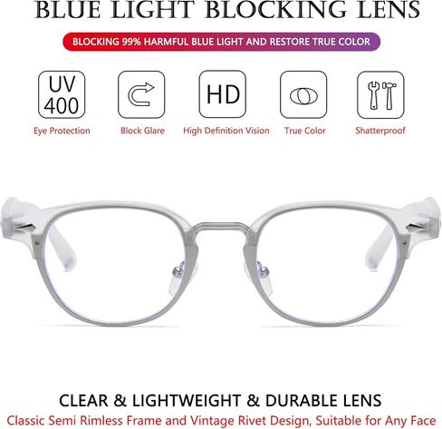AIEYEZO Men's and Women's Glasses Fashion Classic Semi-Rimless Frame Nerd Glasses Trendy Retro Blue Light Glasses (Black/Gold) in Saudi Arabia