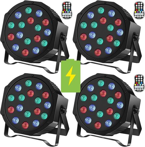 U'King 36W Wireless Uplights, 18 RGB Stage Lights, Rechargeable Par Lights with DMX512 & Sound-Activated Mode, LED Par Can for Party Event Wedding Show, 4 Pack in Kuwait