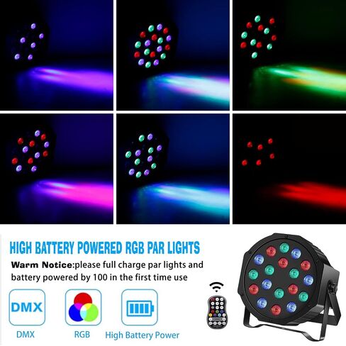 U'King 36W Wireless Uplights, 18 RGB Stage Lights, Rechargeable Par Lights with DMX512 & Sound-Activated Mode, LED Par Can for Party Event Wedding Show, 4 Pack in Kuwait