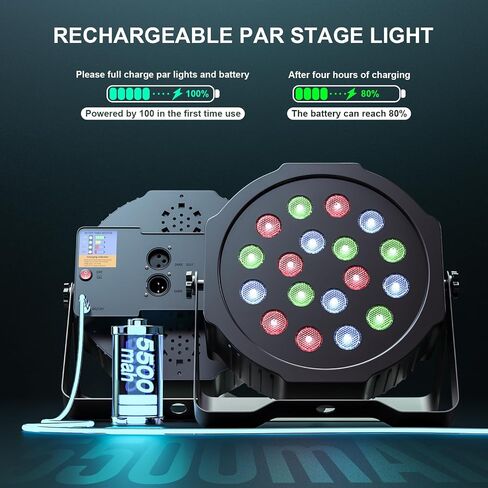 U'King 36W Wireless Uplights, 18 RGB Stage Lights, Rechargeable Par Lights with DMX512 & Sound-Activated Mode, LED Par Can for Party Event Wedding Show, 4 Pack in Kuwait
