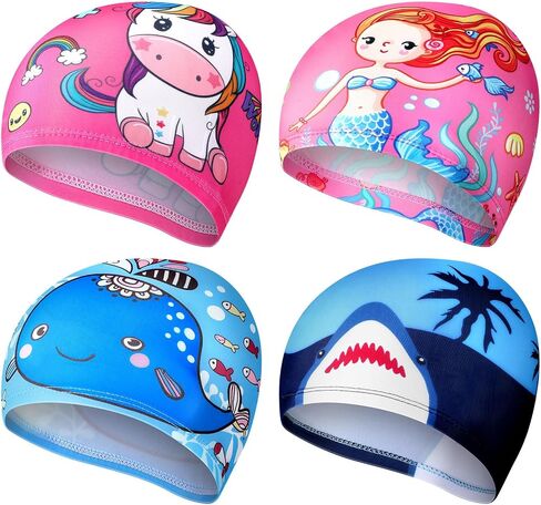 4 Pcs Kids Swim Caps for Boys Girls Toddler Age 2-12 Breathable Elastic Bathing Pool Swimming Hat for Long Short Hair Children in Saudi Arabia