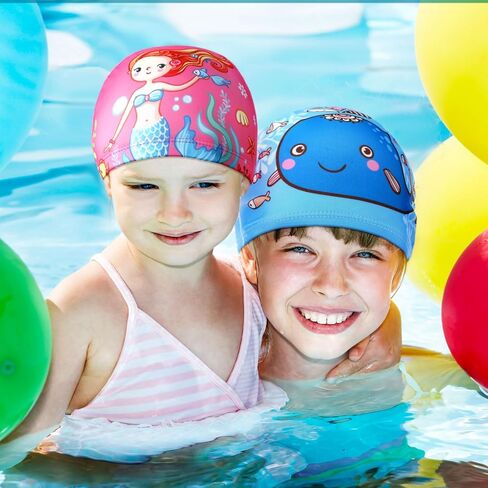 4 Pcs Kids Swim Caps for Boys Girls Toddler Age 2-12 Breathable Elastic Bathing Pool Swimming Hat for Long Short Hair Children in Saudi Arabia