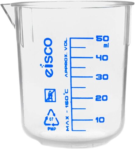 Beaker, 50ml - TPX Plastic - Printed Graduations, Spout for Easy Pouring - Excellent Optical Clarity - Eisco Labs in Saudi Arabia