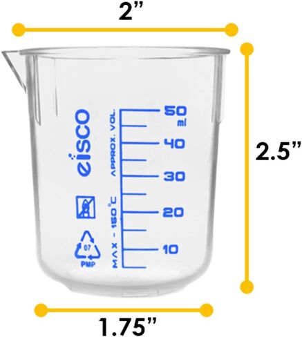 Beaker, 50ml - TPX Plastic - Printed Graduations, Spout for Easy Pouring - Excellent Optical Clarity - Eisco Labs in Saudi Arabia
