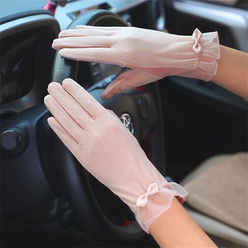Summer Women Lace Sun Block Gloves Ladies Bow Short Driving Gloves UV Protection Touch Screen Mitten in Saudi Arabia