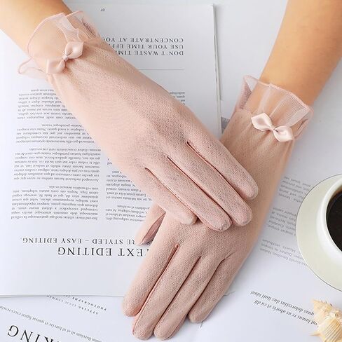 Summer Women Lace Sun Block Gloves Ladies Bow Short Driving Gloves UV Protection Touch Screen Mitten in Saudi Arabia