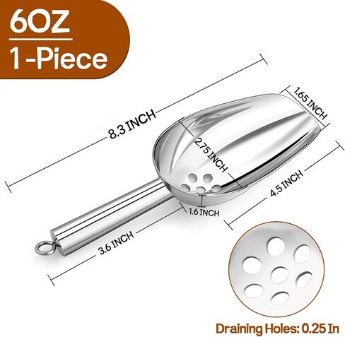 P&P CHEF 6 Oz Ice Scoop with Drain Holes, Small Stainless Steel Candy Food Coffee Bean Scoop, Utility for Kitchen Garden Bar Wedding Bath, Heavy Duty & Non Toxic & Easy Clean, Silver - 1 Piece in Kuwait